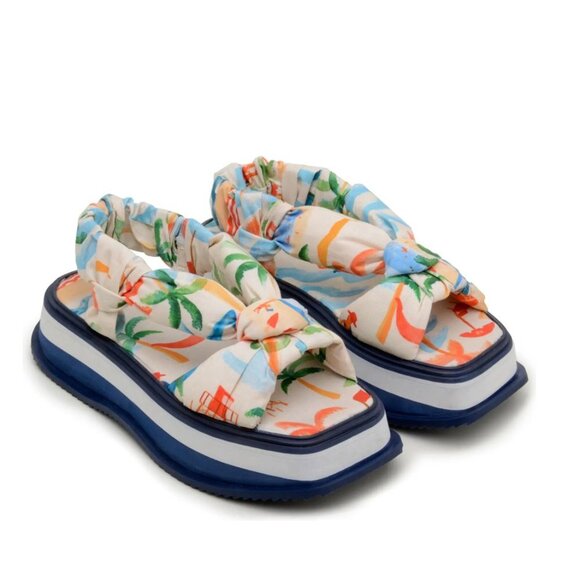 FARM RIO Copacabana Scarf Print Puffy Platform Sandal  Size 9 New - Picture 1 of 15